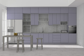 Kitchen interior color grid 3D rendering