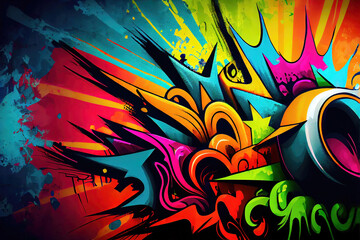 Wild dynamic colorful graffiti wallpaper background (Generative AI)