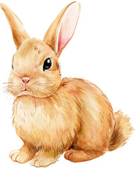 Cute rabbit, child's drawing bunny, animal on isolated white background. Watercolor hand drawn illustration