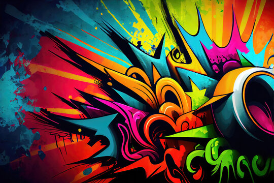Fototapeta Wild dynamic colorful graffiti wallpaper background (Generative AI)