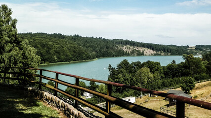 Fototapeta na wymiar Beautiful view of Ostrzyckie Lake in Kolano, Wiezyca Region, Poland.