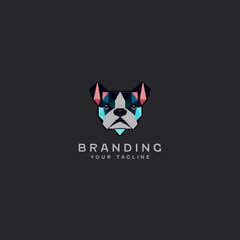Geometric Bull Dog Vector Logo Design Template