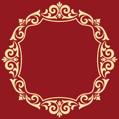 Decorative frame Elegant vector element for design in Eastern style, place for text. Floral golden and red border. Lace illustration for invitations and greeting cards