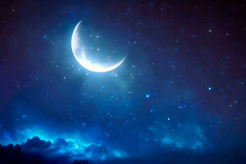 Obraz na płótnie Canvas The bright crescent moon on the night sky generative AI