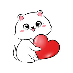Cute lovely kitty. Valentine day illustration. Vector.