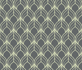 The geometric pattern with wavy lines. Seamless vector background. Beige and gray texture. Simple lattice graphic design