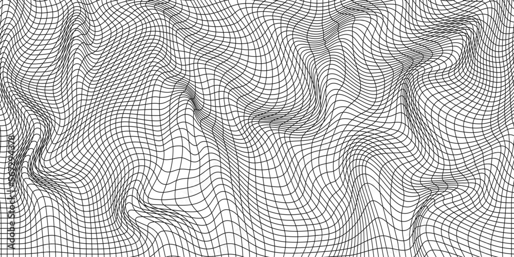 Wall mural abstract wavy 3d mesh on a white background. geometric dynamic wave. 3d technology wireframe. vector