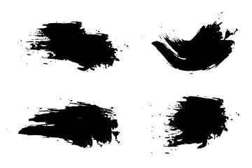 Set of vector freehand brush strokes on white background. Collection of black ink strokes.