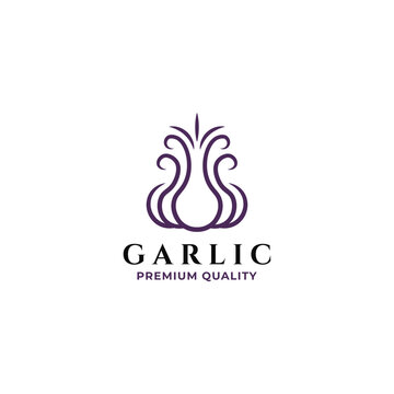 Garlic vegetable logo linear vector illustration design template, line art of garlic for logo icon symbol design template