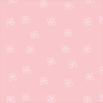 Vector seamless pattern with white flowers in cartoon style on pink background. For textiles, wallpapers, wrapping paper, backgrounds 