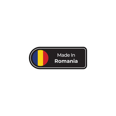 Made in Romania png black label design with flag