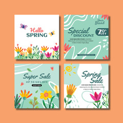 social media template for special sale in spring. social media post collection set