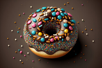 chocolate donut with sprinkles, copy space, isolated donut, generative ai