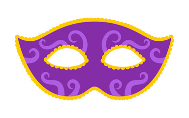 Vector purple carnival mask. Mardi Gras mask. Design for fat tuesday. Colorful masquerade illustration. Carnival mask for traditional holiday or festival.