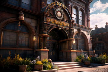 Obraz premium 超リアルなスチームパンク系背景イラスト(AI generated image)