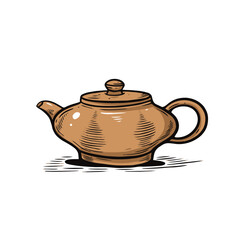 Chinese tea pot ceramic hand drawn colorful cartoon style vector art illustration.