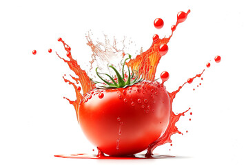 Fototapeta na wymiar Sweet red Tomato in juice splash isolated on white. Generative AI