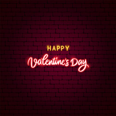 Plakat Happy Valentine Day Neon Text. Vector Illustration of Typography Love Holiday Phrase. Glowing Led Lamp.
