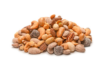 A group of almonds, pistachios, walnuts, macadamia, cashews.