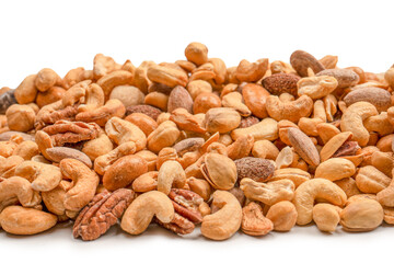 A group of almonds, pistachios, walnuts, macadamia, cashews.