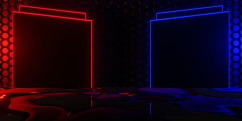 gaming background abstract wallpaper, cyberpunk style scifi game, stage scene in pedestal display room, 3d illustration rendering © Kantapon