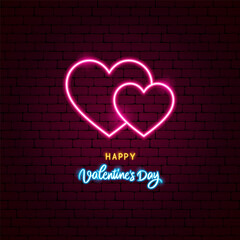 Happy Valentine Day Neon Label. Vector Illustration of Love Holiday Romance Concept. Glowing Led Lamp.