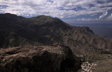 Gran Canaria, landscape of the mountainous western part of the island 
hiking route to Faneque, the tallest over-the-sea cliff of Europe, from small hamlet of El Risco