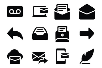 vector illustration, mail icon set, communication icon pack, message icon set, solid icon