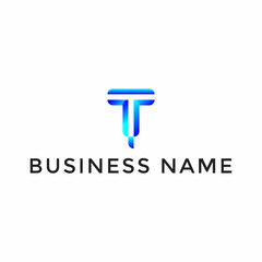 Letter T and Letter F logo gradient combination. Simple and elegant TF or FT logo