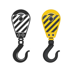 Industrial crane hook in flat style. Lifting Hook with rope isolated on white background. Carbine of the elevating crane. Build, Construction or industry concepts. Vector illustration EPS 10.