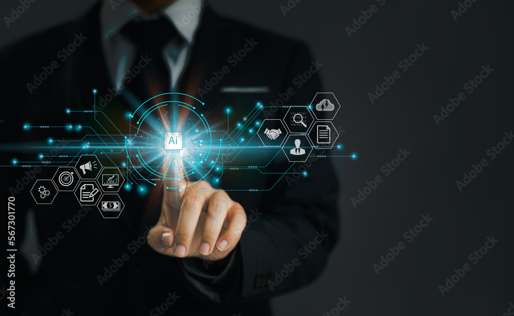 Poster technology concept. artificial intelligence (ai), machine learning and data mining technology icons 