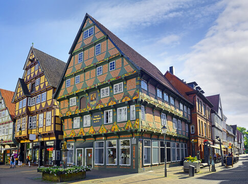 The street with historical half-timbered houses in the old city of Celle, Germany