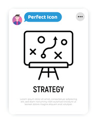 Business strategy thin line icon. Planning of tactics on blackboard. Vector illustration.