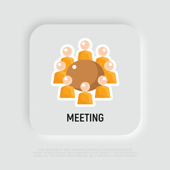 Meeting flat icon. People sitting around table. Conference, collaboration, brainstorming. Modern vector illustration.
