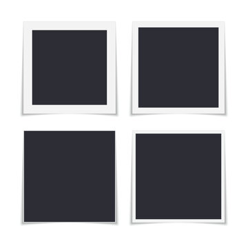 Collection of vector blank photo frames with shadow effects isolated on white background. Set different sizes of photos for your picture.