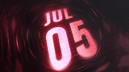 5 July in 3d motion graphic. Infrared calendar in futuristic and tech glowing neon for takes, commemoratives in led and etc. 4k in loop