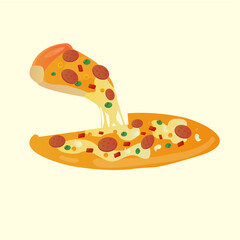 Delicious Pizza Sliced ​​Food With Cheese And Meat
