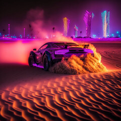 neon car desert race