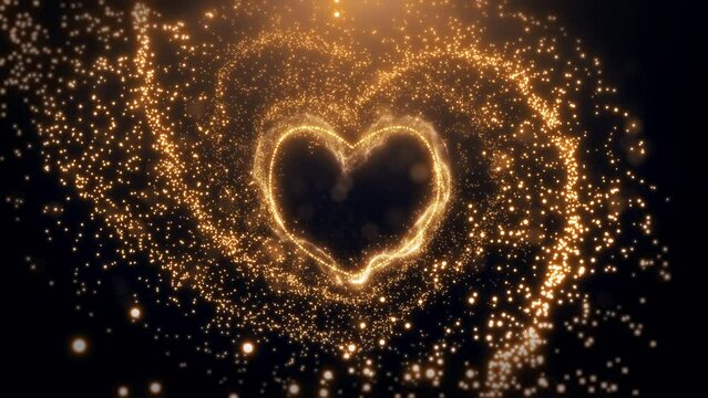 Particle Glitter Glow Heart on Dark Background Loop. 3D rendering. A featuring a heart particle for valentine day with bokeh depth of field a background seamless loop.