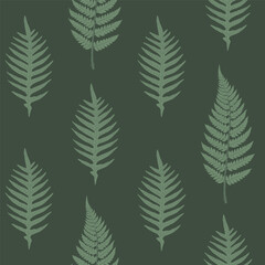 Seamless pattern with deep green fern fronds.