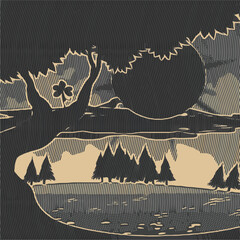 Black and white scenery art vector