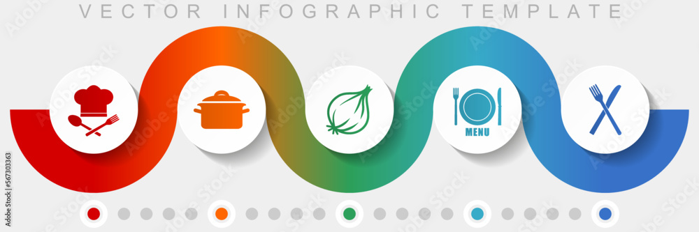 Leinwandbilder Food infographic vector template with icon set, miscellaneous icons such as chef hat, pot, onion, menu and cutlery for webdesign and mobile applications