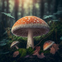 Mushroom in the forest. Generative AI.