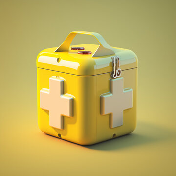 First aid kit on a yellow background. Generative AI.
