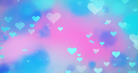 Glowing tender flying love hearts on a light blue background for Valentine's Day