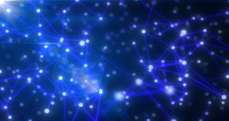 Abstract high tech blue glowing lines with dots and plexus triangles, abstract background