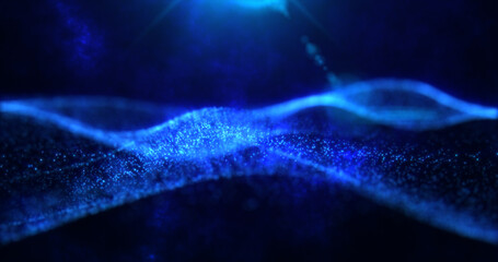 Abstract waves from particles and dots of energetic magic with the effect of glow and blur, abstract background