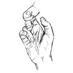 Sketch of mother holding hand of child 