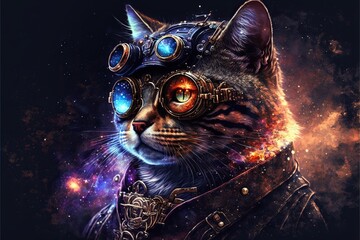 steampunk cat in space with monocle generative ai