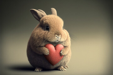 Adorable bunny holding a heart. Cute valentines bunny. Valentines day card. Love rabbit. Rabbit with a heart